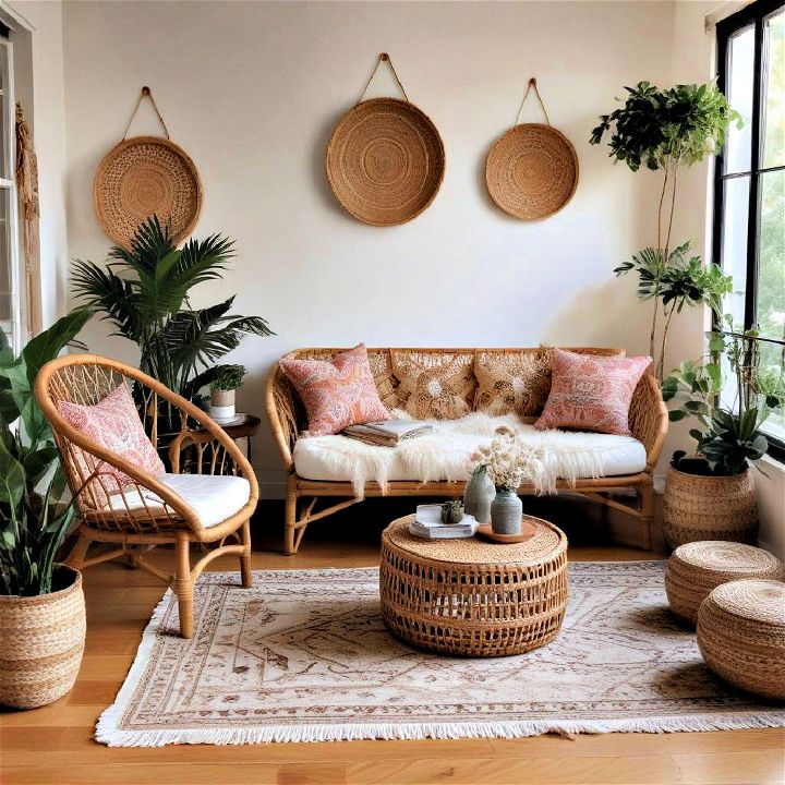 rattan furniture for boho living room