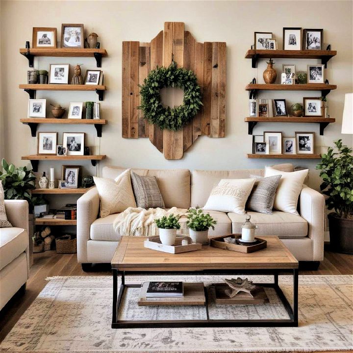 reclaimed wood elements for farmhouse living room