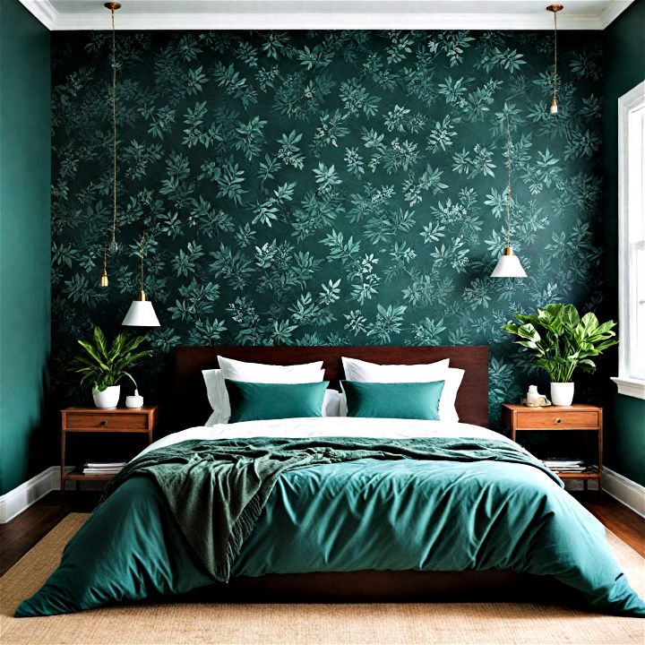 refresh and uplift your dark green bedroom with a botanical theme