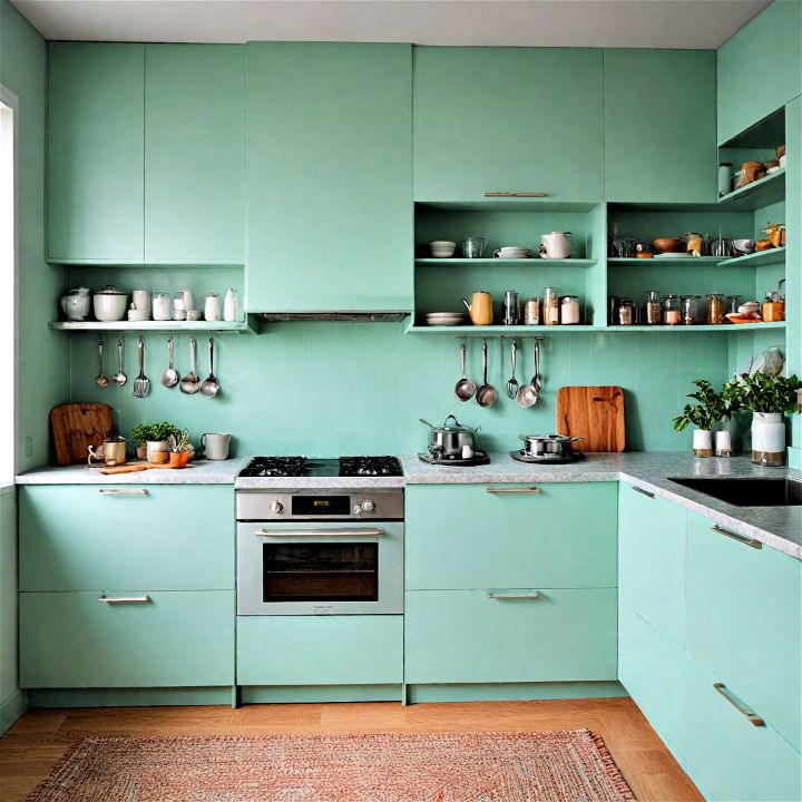 refreshing and stylish mint green minimalist cabinets