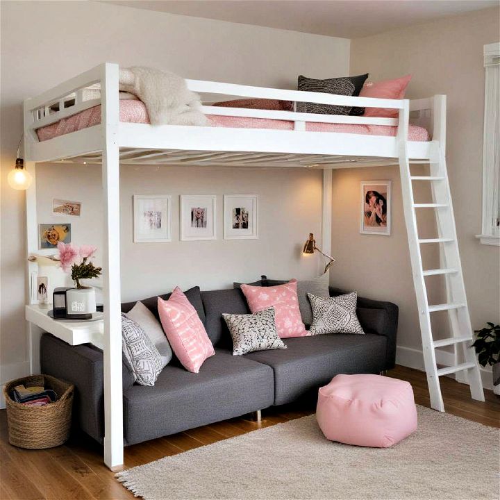 relaxation loft bed with a lounge area