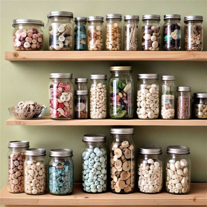 repurpose jars and cans for storing small craft items