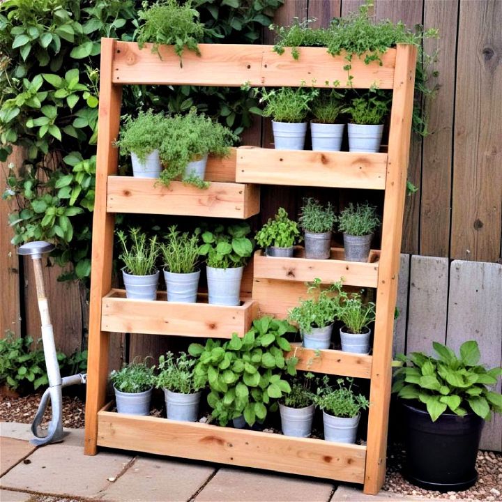 repurposed bookshelf herb garden