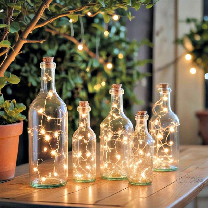 repurposing glass bottles with fairy lights