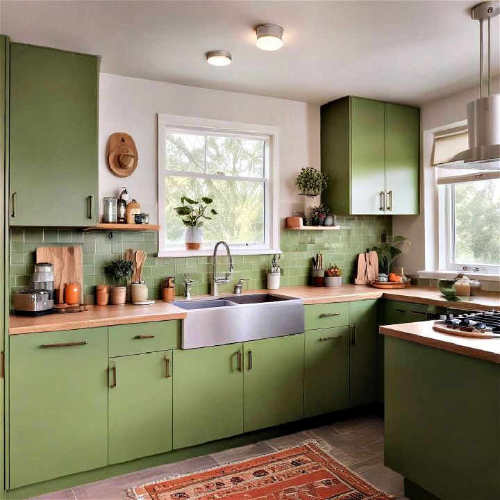 retro avocado green mid century modern cabinets