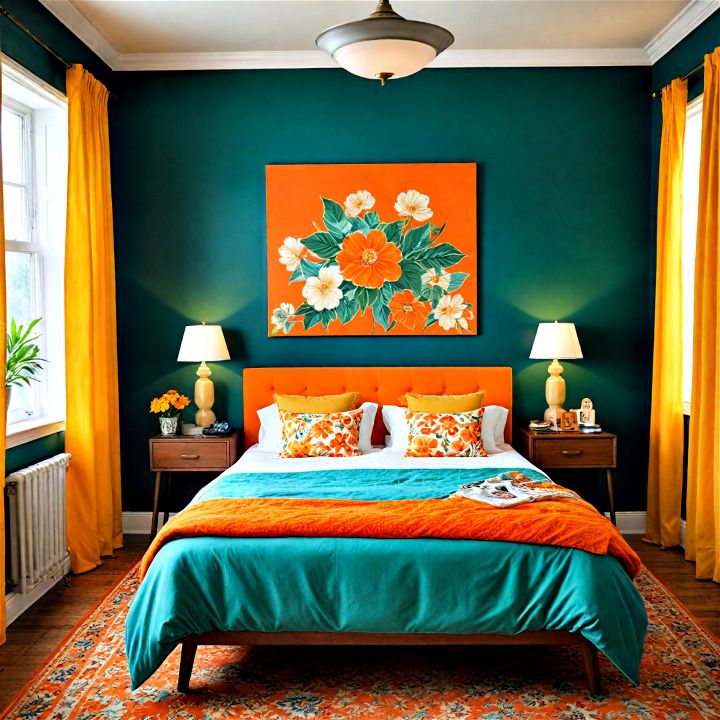 retro inspired dark green bedroom for a vibrant nostalgic look