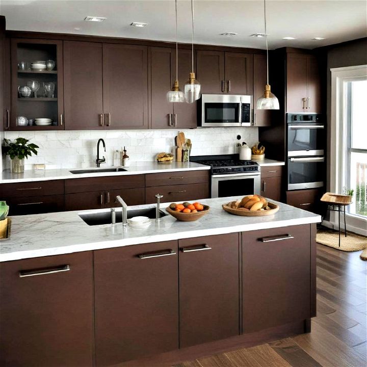 cozy rich chocolate brown cabinets