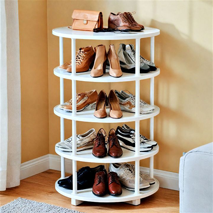 rotating shoe rack to maximize vertical space