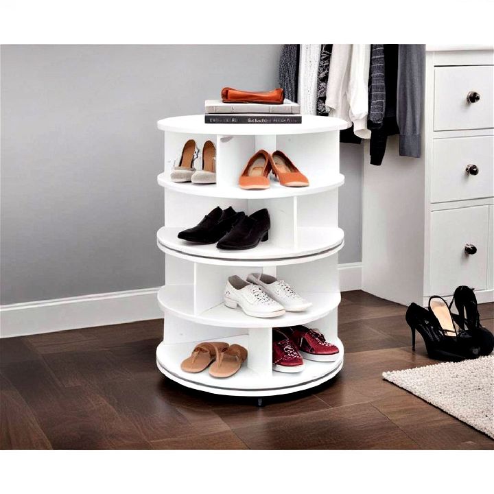 rotating shoe shelves for providing dynamic closet storage