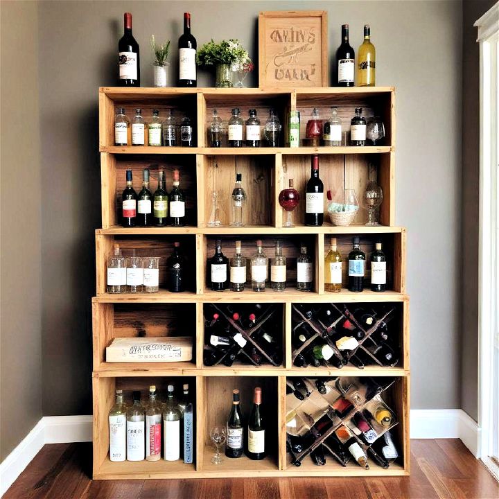 rustic and budget friendly wine crate bar