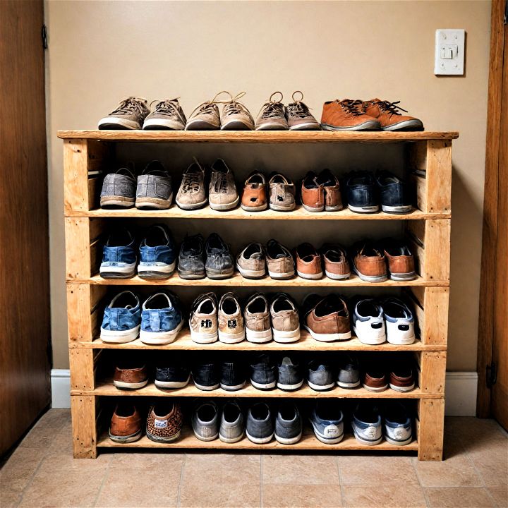 rustic and eco friendly pallet shoe rack