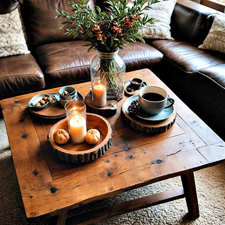 rustic cozy wooden coffee table decor
