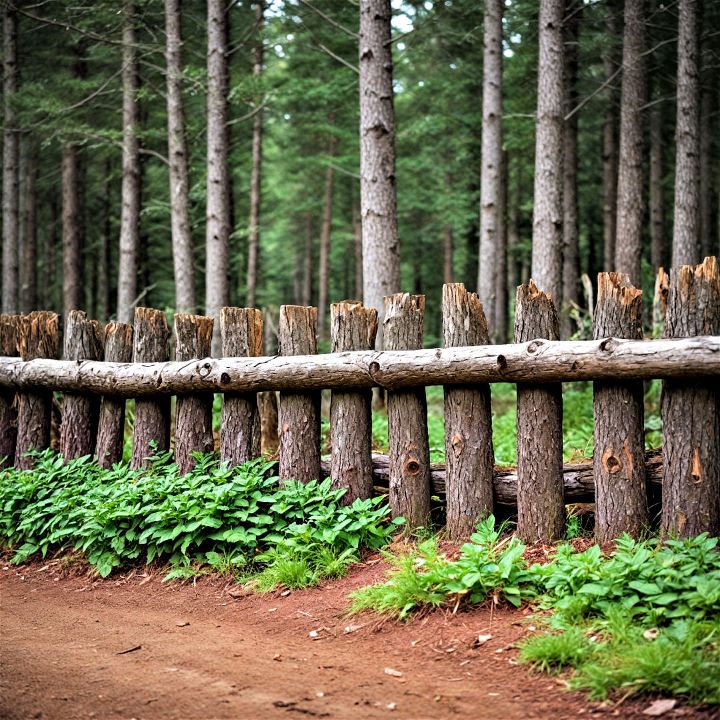 rustic log fence for homes with a natural woodland setting
