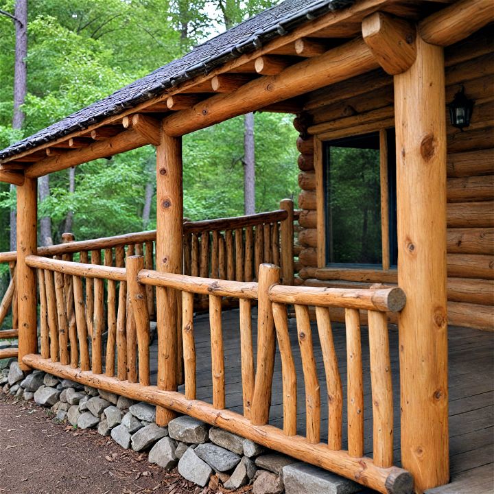 rustic log porch railings to add a rugged charm