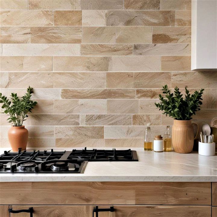 rustic stone tiles backsplash for farmhouse kitchen
