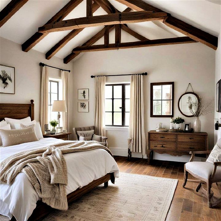 rustic wooden beams farmhouse bedroom