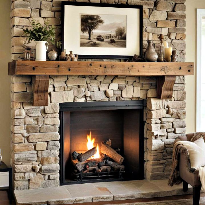 rustic wooden fireplace mantel