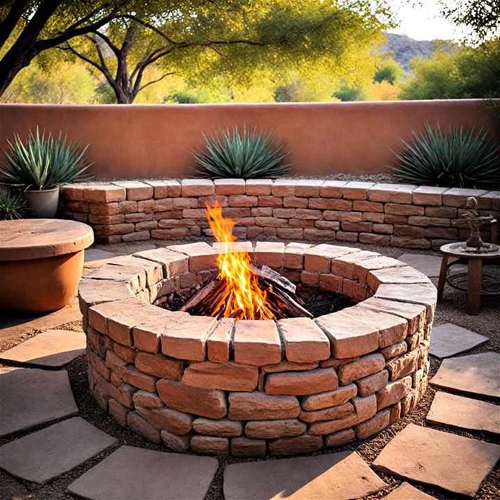 rustic yet functional southwestern adobe fire pit