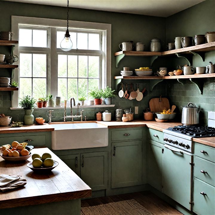 sage green cabinets or walls to create a tranquil Kitchen space