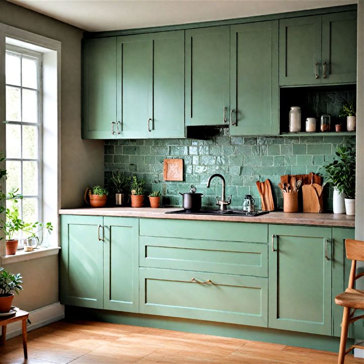 sage green cabinets to create a zen like space