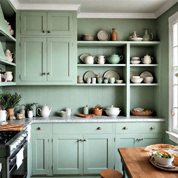 sage green coastal cabinets kitchen