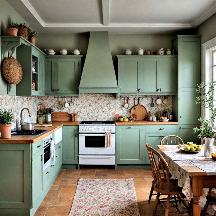 sage green kitchen with country cottage charm