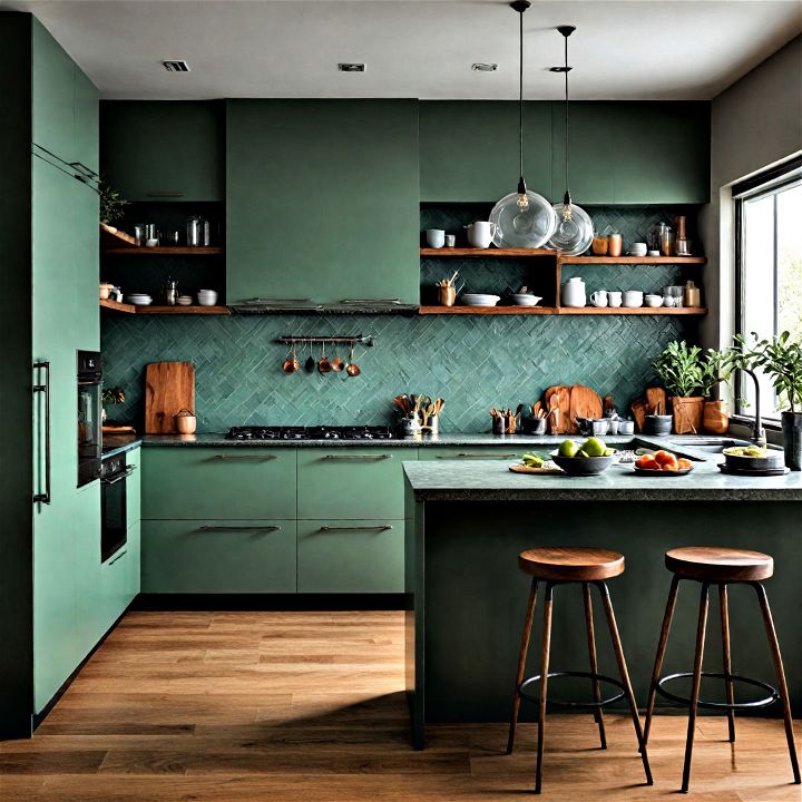 sage green with different materials to add interest to your kitchen