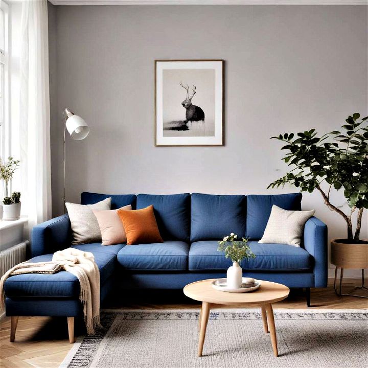 scandinavian simplicity blue couch living room