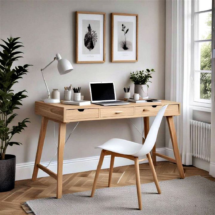 scandinavian style desk blends beautifully with cozy