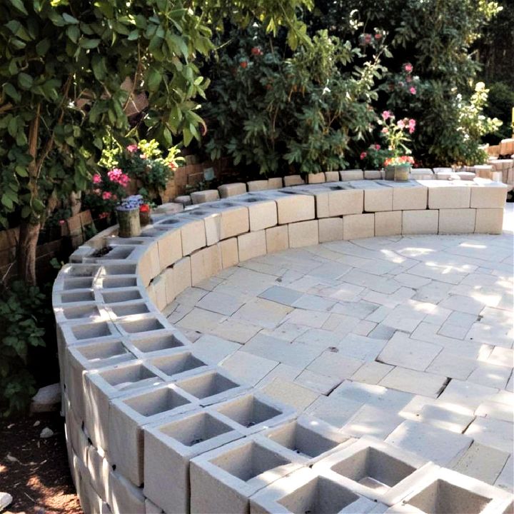 seating wall with cinder blocks