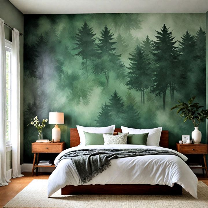 serene green watercolor washes for a tranquil and dreamy bedroom