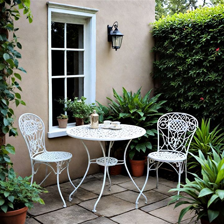 set up a backyard bistro dining area for morning coffees or intimate dinners