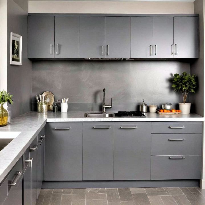 industrial vibe silver gray cabinets