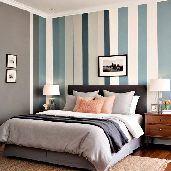 simple painted stripes for bedroom accent wall