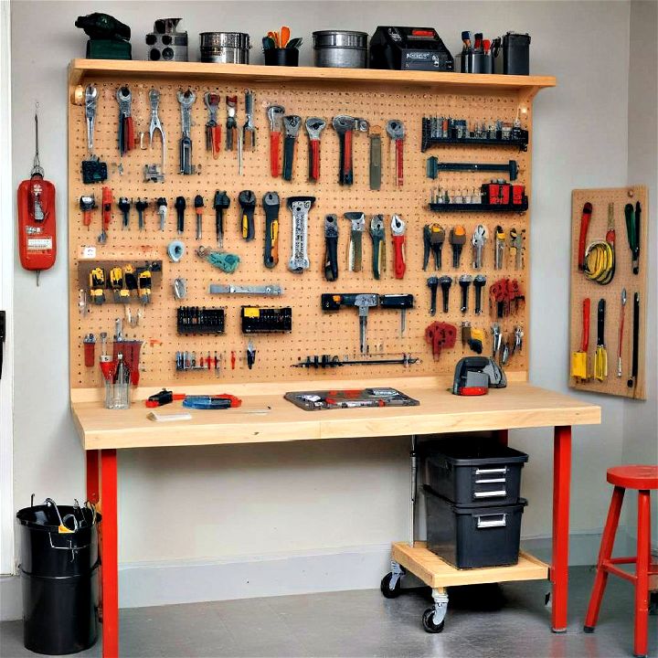 simple yet effective workbench with pegboard backing