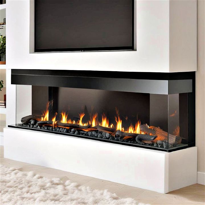 sleek and luminous glass electric fireplace