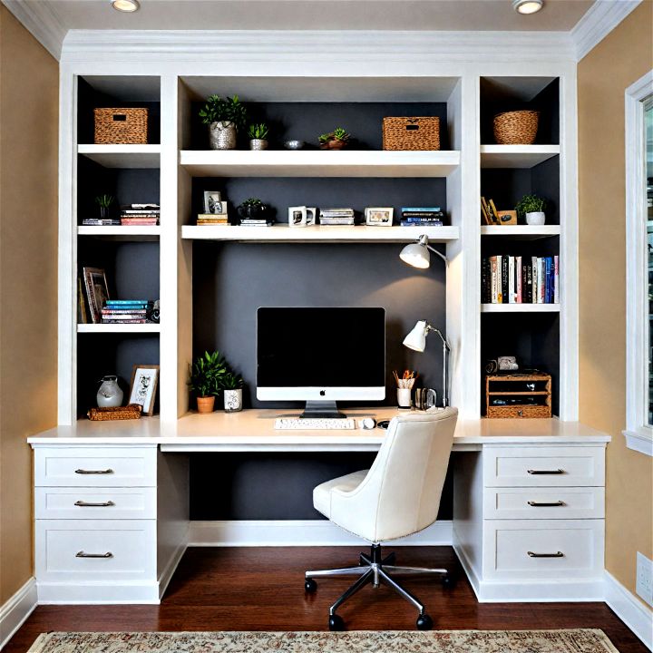 sleek built in desks and cabinets