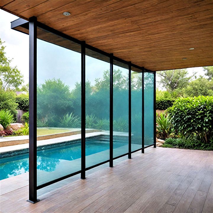sleek glass privacy screen for patios and pool areas