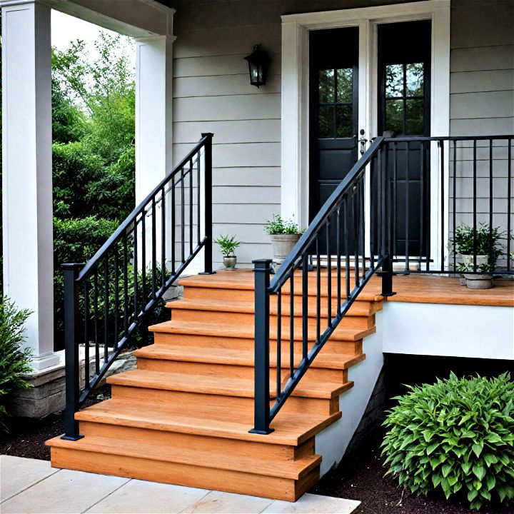 sleek metal railings for front porch