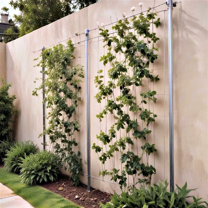 sleek tension wire trellis for an airy feel