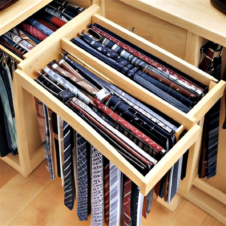 slide out tie and belt rack for walk in closet