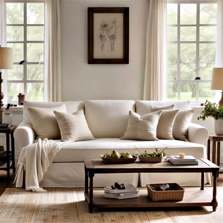 slipcovered sofas to capture the casual comforting ethos of farmhouse style