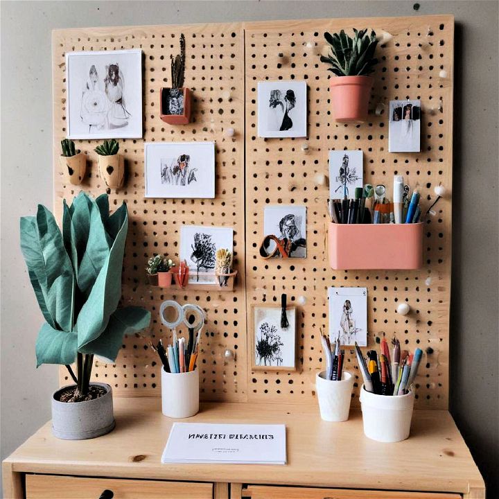 small bedroom pegboard for storage