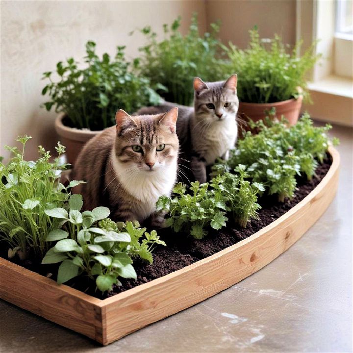 small herb garden with cat friendly plants