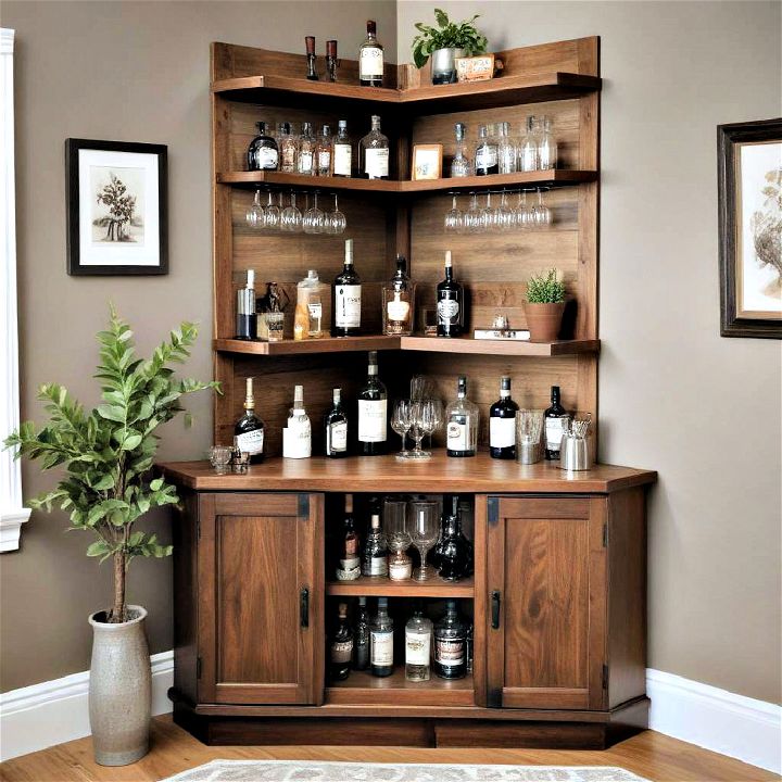 small yet efficient corner cabinet bar