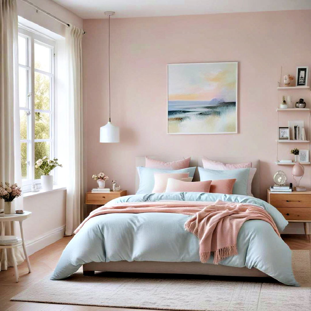 soft pastel bedroom to promotes calmness