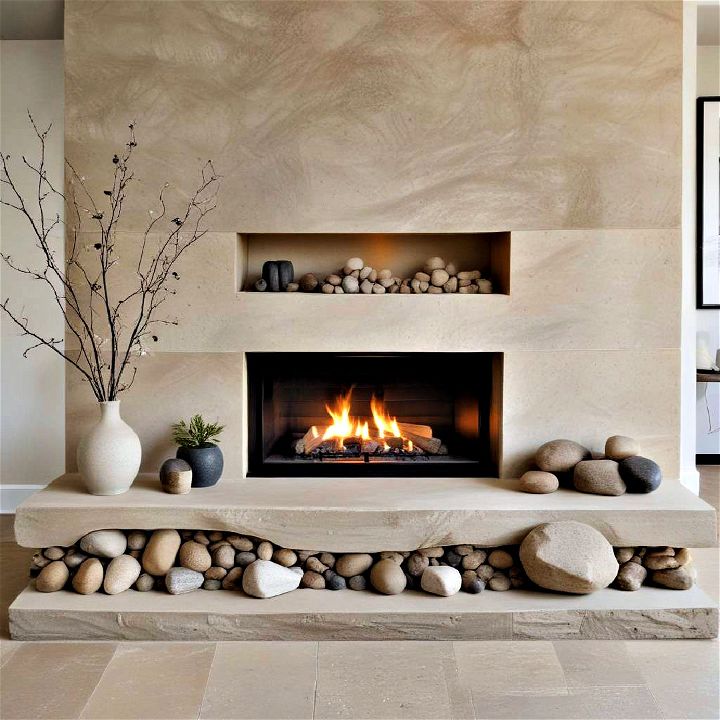 soothing calming zen inspired fireplace decor