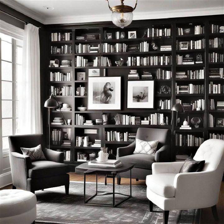 sophisticated and timeless black and white library