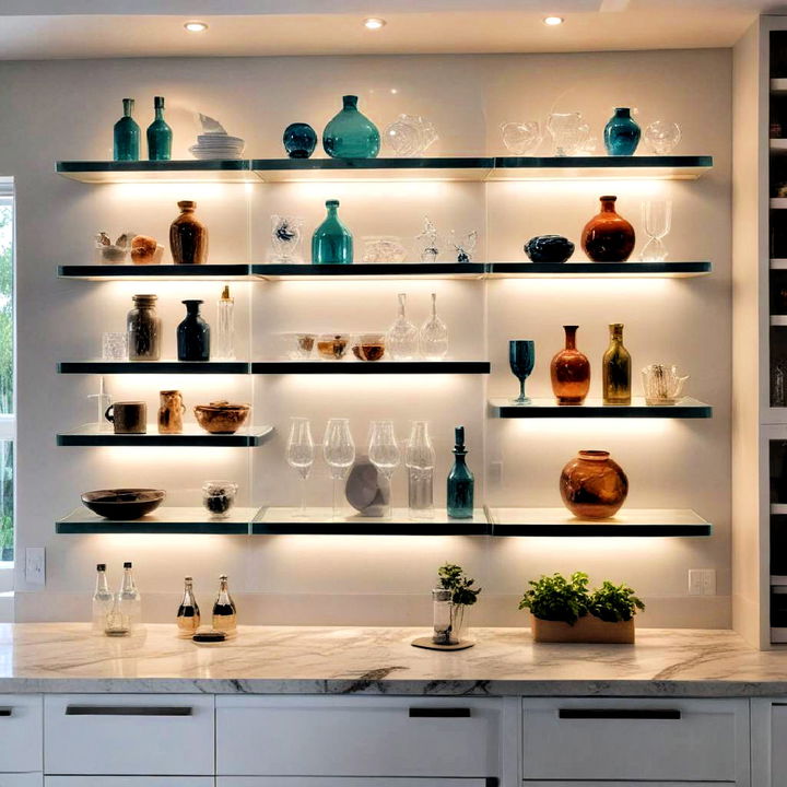 sophisticated backlit shelves