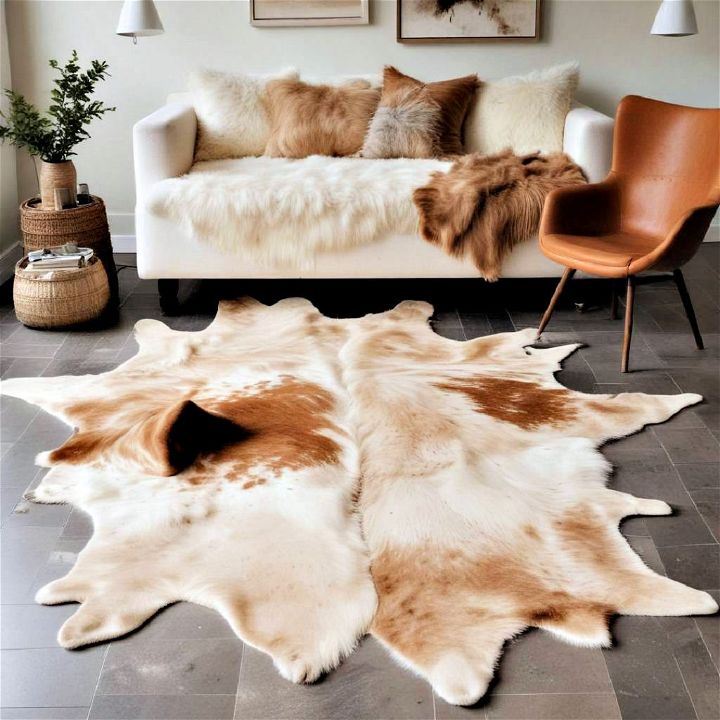 sophisticated cowhide rug for bedroom
